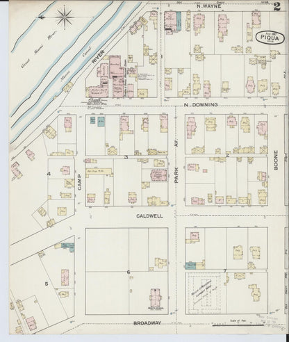Sanborn Fire Insurance Map from Piqua, Miami County, Ohio (1887), Sheet #0002 - Historic Sanborn Fire Insurance Map Print, vintage old map wall art, antique decor, genealogy gift, Ohio Ohio map