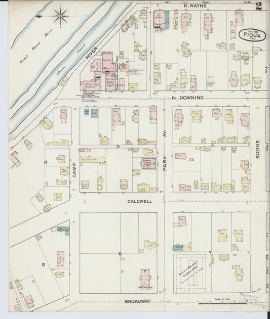 Sanborn Fire Insurance Map from Piqua, Miami County, Ohio (1887), Sheet #0002 - Historic Sanborn Fire Insurance Map Print, vintage old map wall art, antique decor, genealogy gift, Ohio Ohio map
