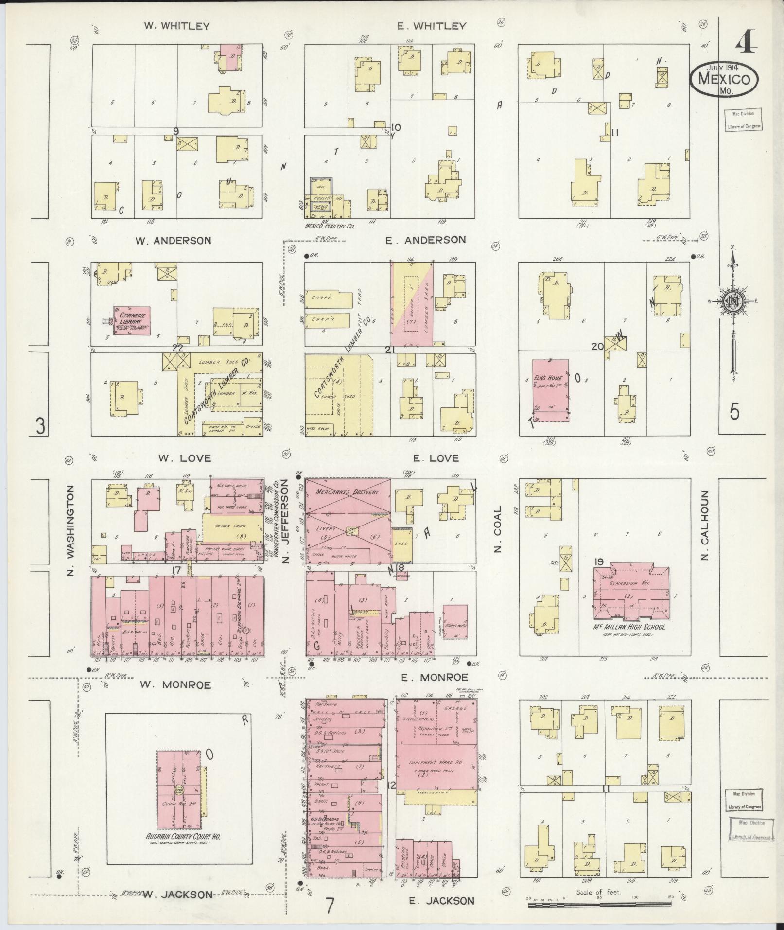 Sanborn Fire Insurance Map from Mexico, Audrain County, Missouri (1914), Sheet #0004 - Complete Map Set gallery image, historic Sanborn map, vintage wall art, Missouri Missouri