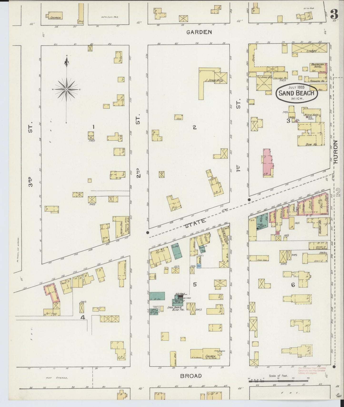 Sanborn Fire Insurance Map from Sand Beach, Huron County, Michigan (1893), Sheet #0003 - Historic Sanborn Fire Insurance Map Print, vintage old map wall art, antique decor, genealogy gift, Michigan Michigan map