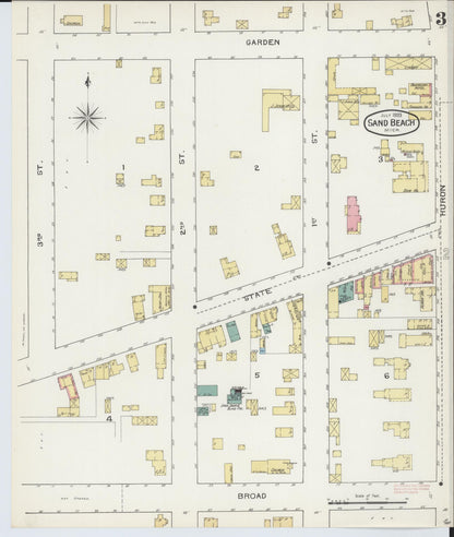 Sanborn Fire Insurance Map from Sand Beach, Huron County, Michigan (1893), Sheet #0003 - Historic Sanborn Fire Insurance Map Print, vintage old map wall art, antique decor, genealogy gift, Michigan Michigan map