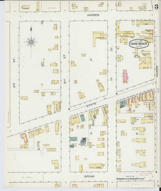 Sanborn Fire Insurance Map from Sand Beach, Huron County, Michigan (1893), Sheet #0003 - Historic Sanborn Fire Insurance Map Print, vintage old map wall art, antique decor, genealogy gift, Michigan Michigan map
