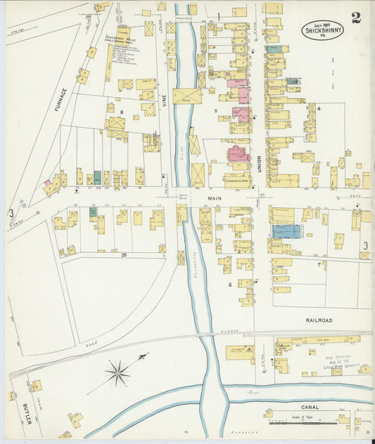 Sanborn Fire Insurance Map from Shickshinny, Luzerne County, Pennsylvania (1907), Sheet #0002 - Historic Sanborn Fire Insurance Map Print, vintage old map wall art, antique decor, genealogy gift, Pennsylvania Pennsylvania map