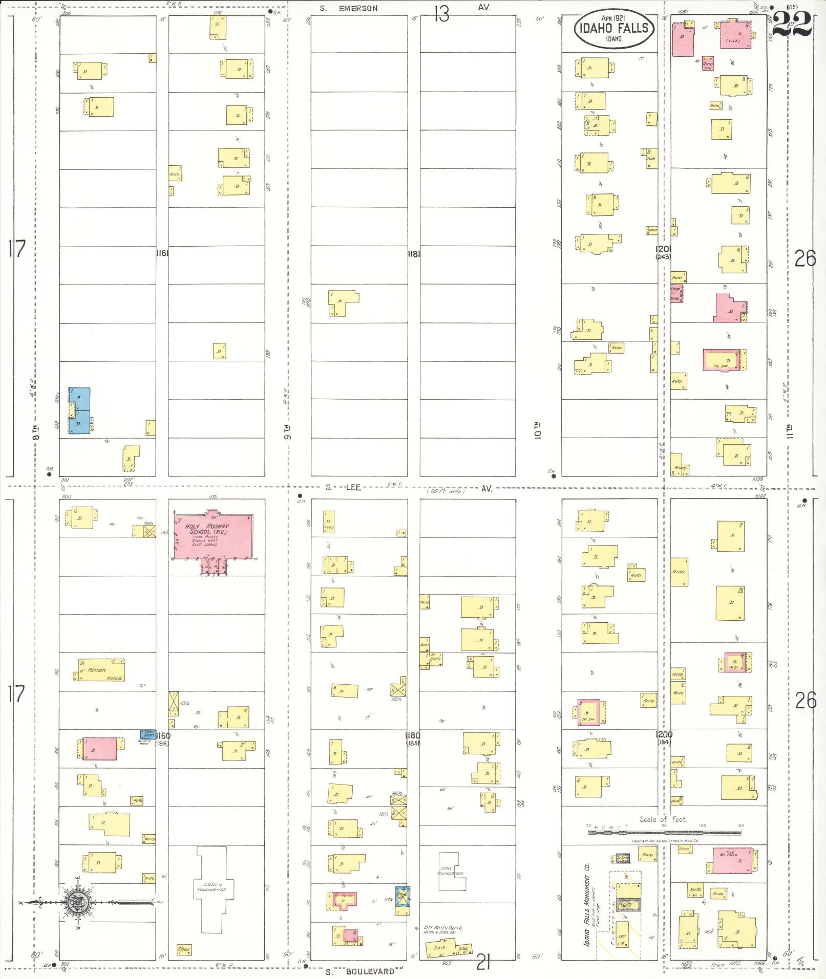 Sanborn Fire Insurance Map from Idaho Falls, Bonneville County, Idaho (1921), Sheet #0022 - Complete Map Set gallery image, historic Sanborn map, vintage wall art, Idaho Idaho