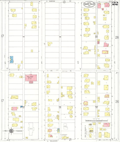 Sanborn Fire Insurance Map from Idaho Falls, Bonneville County, Idaho (1921), Sheet #0022 - Complete Map Set gallery image, historic Sanborn map, vintage wall art, Idaho Idaho