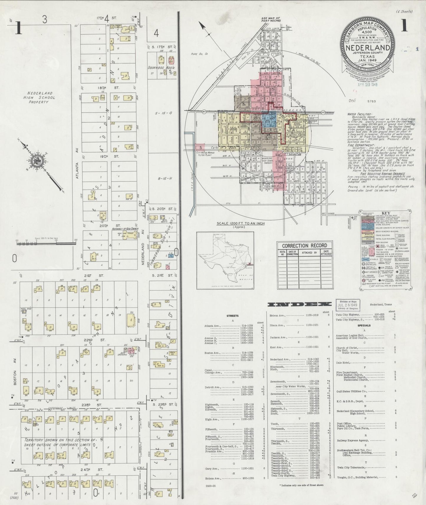 Sanborn Fire Insurance Map from Nederland, Jefferson County, Texas. (1949) – Historic Sanborn Fire Insurance Map Print