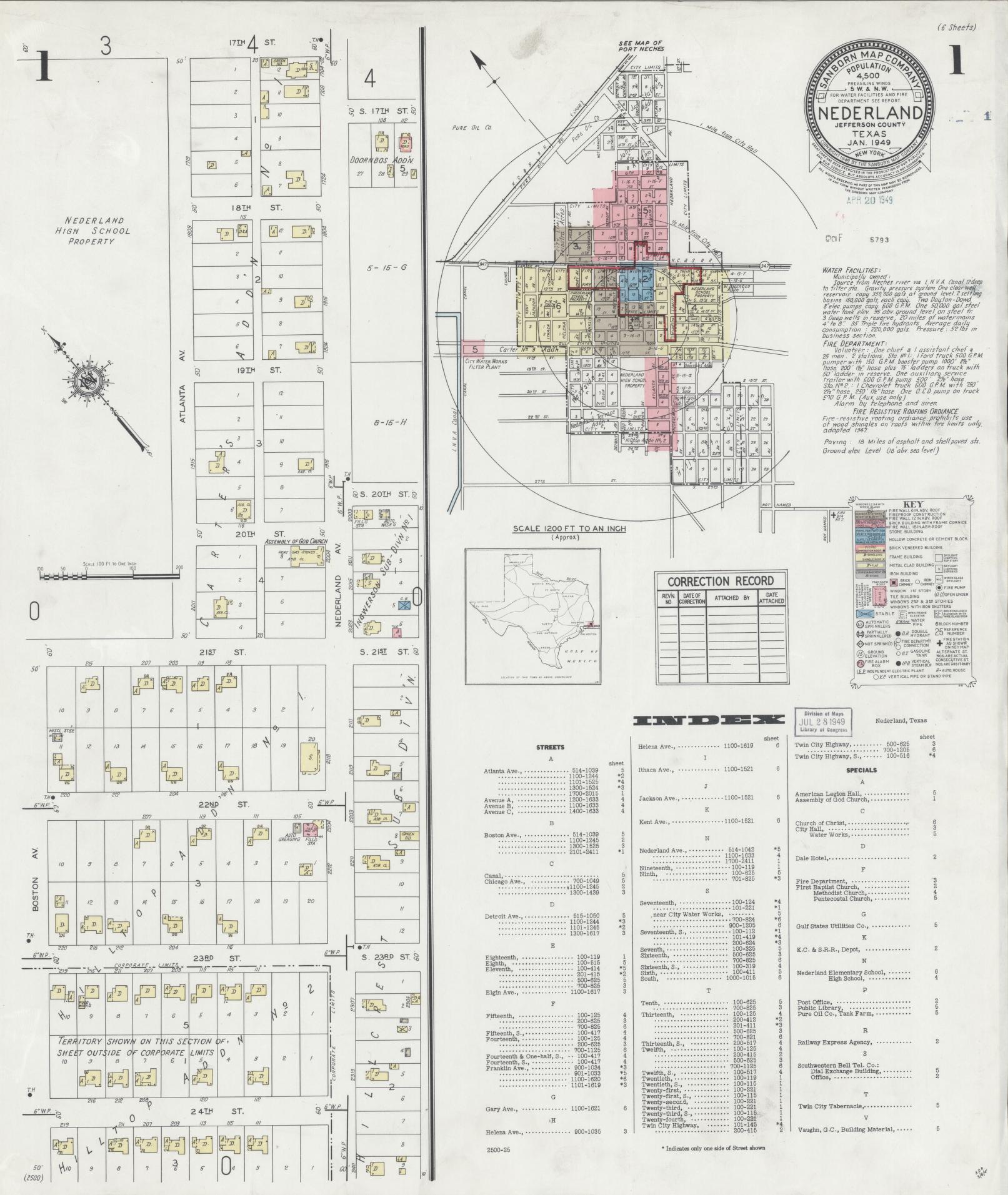 Sanborn Fire Insurance Map from Nederland, Jefferson County, Texas. (1949) – Historic Sanborn Fire Insurance Map Print