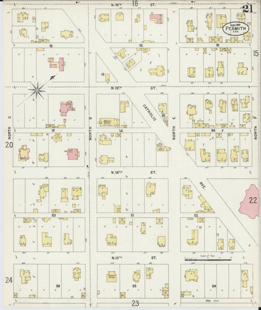 Sanborn Fire Insurance Map from Fort Smith, Sebastian County, Arkansas (1897), Sheet #0021 - Historic Sanborn Fire Insurance Map Print, vintage old map wall art, antique decor, genealogy gift, Arkansas Arkansas map