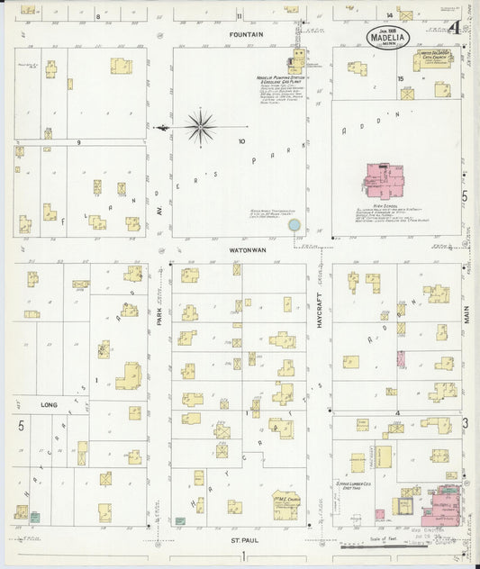 Sanborn Fire Insurance Map from Madelia, Watonwan County, Minnesota (1908), Sheet #0004 - Historic Sanborn Fire Insurance Map Print, vintage old map wall art, antique decor, genealogy gift, Minnesota Minnesota map