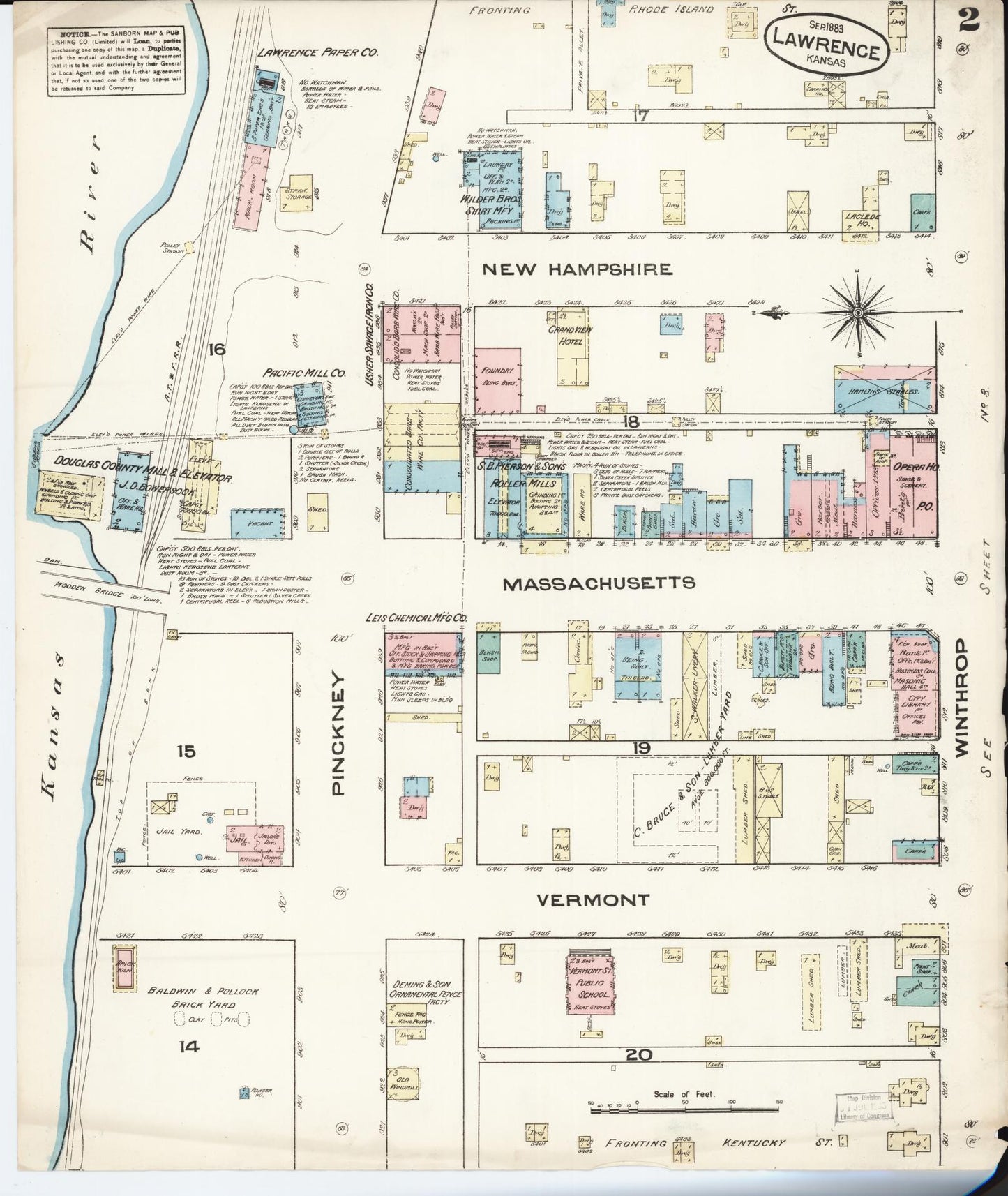 Sanborn Fire Insurance Map from Lawrence, Douglas County, Kansas (1883), Sheet #0002 - Historic Sanborn Fire Insurance Map Print, vintage old map wall art, antique decor, genealogy gift, Kansas Kansas map