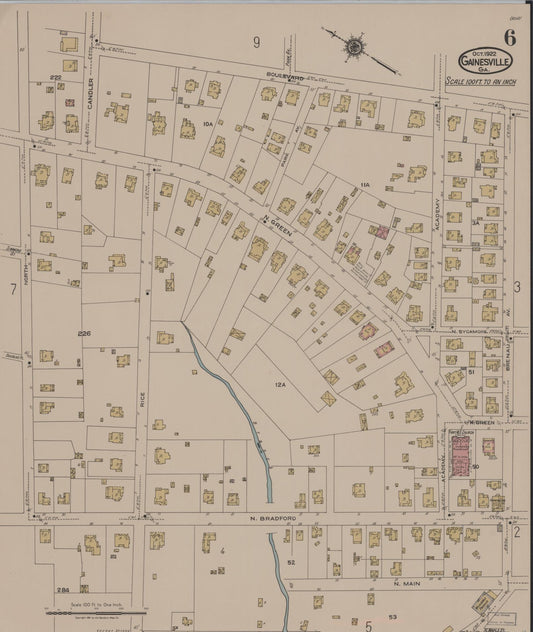 Sanborn Fire Insurance Map from Gainesville, Hall County, Georgia (1922), Sheet #0006 - Historic Sanborn Fire Insurance Map Print, vintage old map wall art, antique decor, genealogy gift, Georgia Georgia map