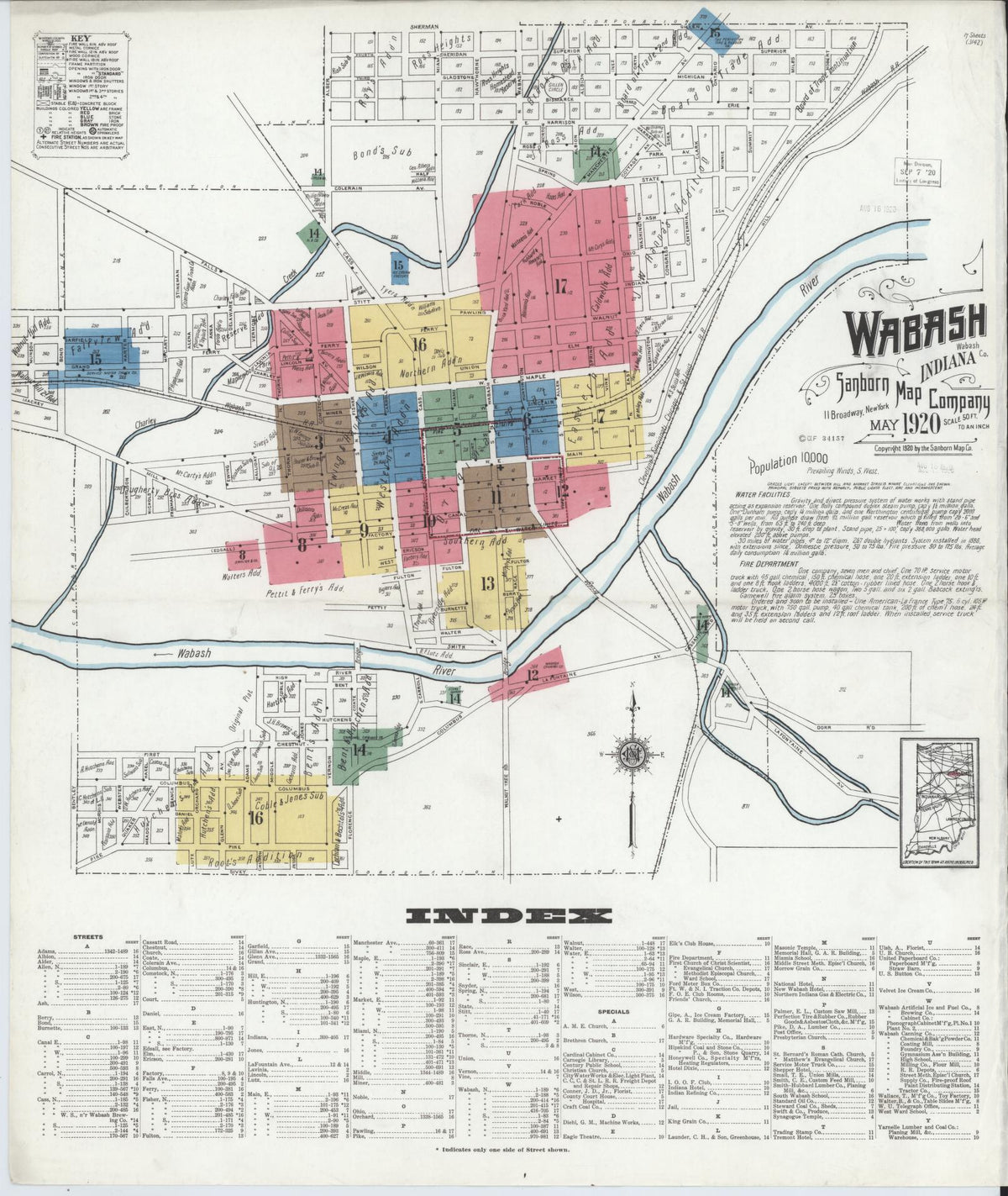 Sanborn Fire Insurance Map from Wabash, Wabash County, Indiana (1920), Sheet #0001 - Historic Sanborn Fire Insurance Map Print, vintage old map wall art, antique decor, genealogy gift, Indiana Indiana map