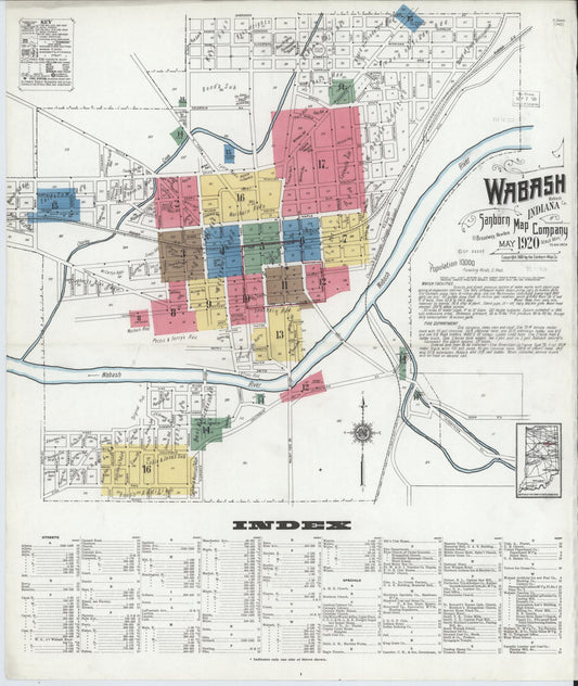 Sanborn Fire Insurance Map from Wabash, Wabash County, Indiana (1920), Sheet #0001 - Historic Sanborn Fire Insurance Map Print, vintage old map wall art, antique decor, genealogy gift, Indiana Indiana map