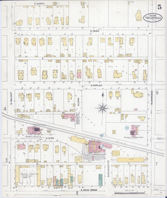 Sanborn Fire Insurance Map from Taylorville, Christian County, Illinois (1906), Sheet #0005 - Historic Sanborn Fire Insurance Map Print, vintage old map wall art, antique decor, genealogy gift, Illinois Illinois map