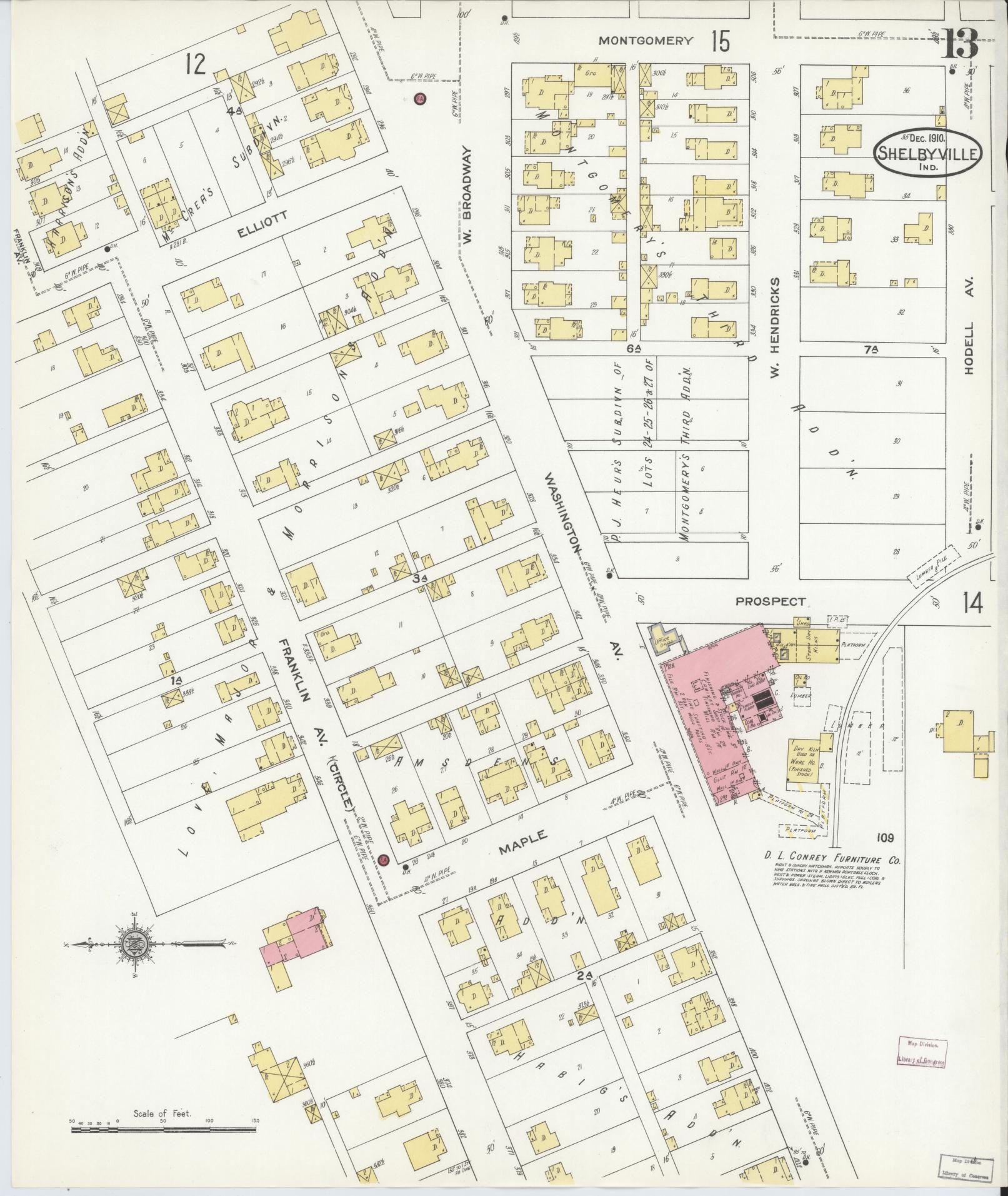 Sanborn Fire Insurance Map from Shelbyville, Shelby County, Indiana (1910), Sheet #0013 - Complete Map Set gallery image, historic Sanborn map, vintage wall art, Indiana Indiana