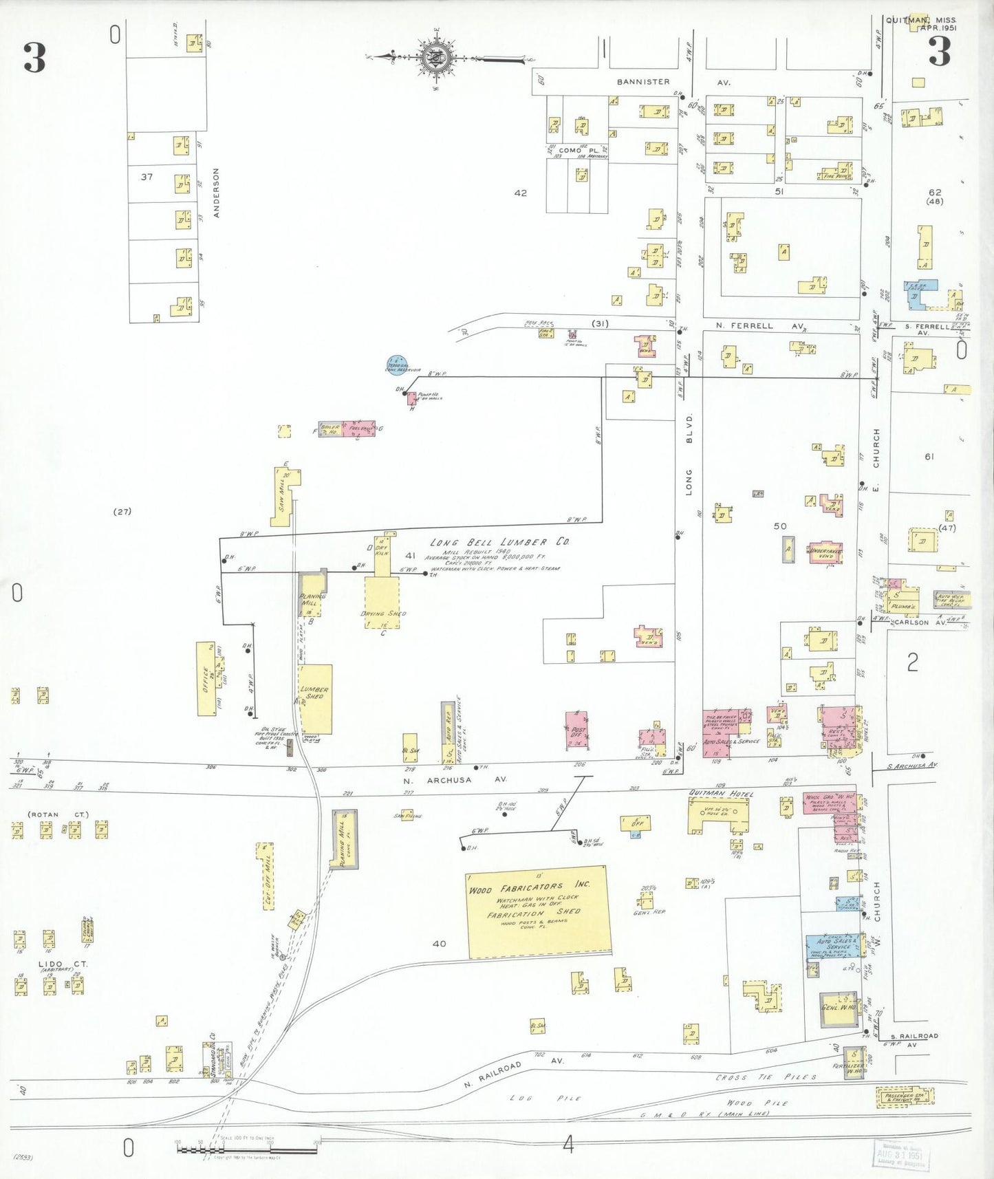 Sanborn Fire Insurance Map from Quitman, Clarke County, Mississippi (1951), Sheet #0003 - Complete Map Set gallery image, historic Sanborn map, vintage wall art, Mississippi Mississippi