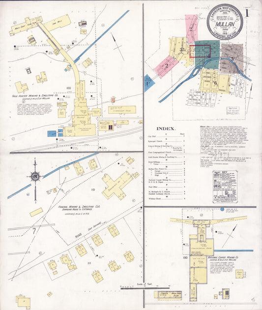 Sanborn Fire Insurance Map from Mullan, Shoshone County, Idaho (1918), Sheet #0001 - Historic Sanborn Fire Insurance Map Print, vintage old map wall art, antique decor, genealogy gift, Idaho Idaho map