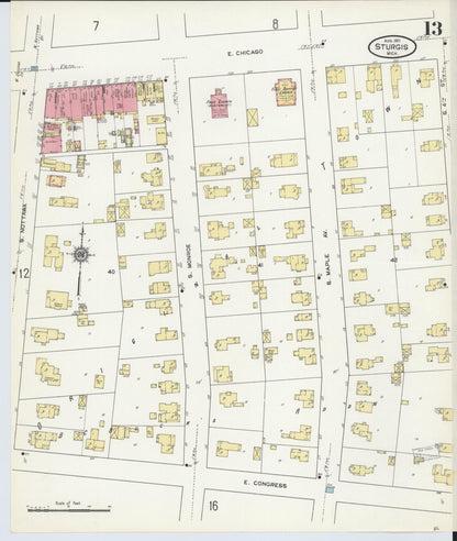 Sanborn Fire Insurance Map from Sturgis, Saint Joseph County, Michigan (1911), Sheet #0013 - Historic Sanborn Fire Insurance Map Print, vintage old map wall art, antique decor, genealogy gift, Michigan Michigan map