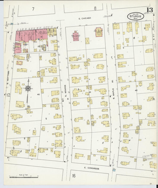 Sanborn Fire Insurance Map from Sturgis, Saint Joseph County, Michigan (1911), Sheet #0013 - Historic Sanborn Fire Insurance Map Print, vintage old map wall art, antique decor, genealogy gift, Michigan Michigan map