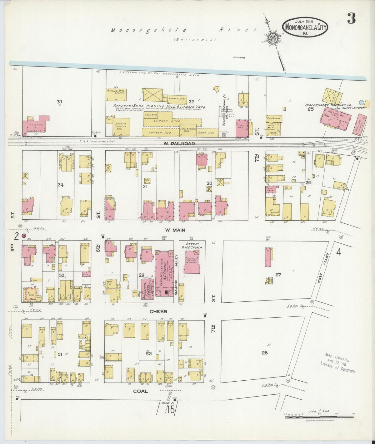 Sanborn Fire Insurance Map from Monongahela City, Washington County, Pennsylvania (1918), Sheet #0003 - Historic Sanborn Fire Insurance Map Print, vintage old map wall art, antique decor, genealogy gift, Pennsylvania Pennsylvania map