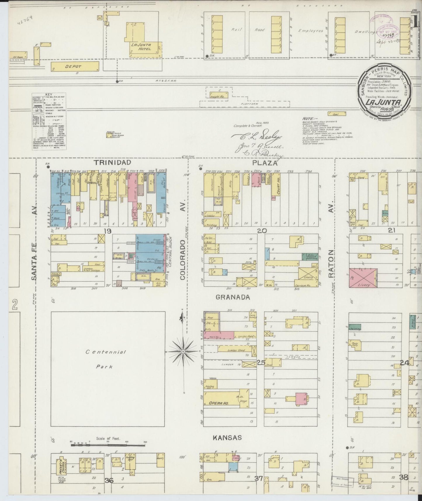 Sanborn Fire Insurance Map from La Junta, Otero County, Colorado (1893), Sheet #0001 - Historic Sanborn Fire Insurance Map Print, vintage old map wall art, antique decor, genealogy gift, Colorado Colorado map