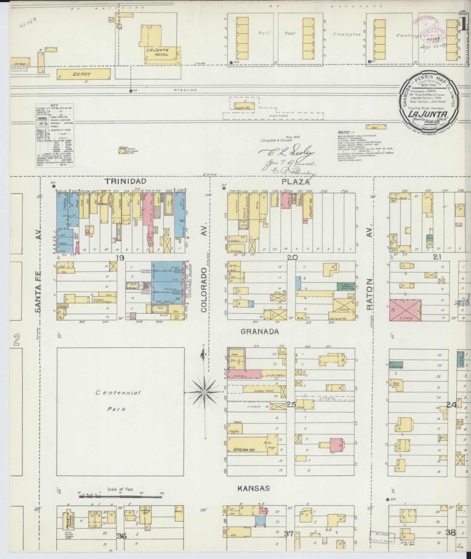 Sanborn Fire Insurance Map from La Junta, Otero County, Colorado (1893), Sheet #0001 - Historic Sanborn Fire Insurance Map Print, vintage old map wall art, antique decor, genealogy gift, Colorado Colorado map