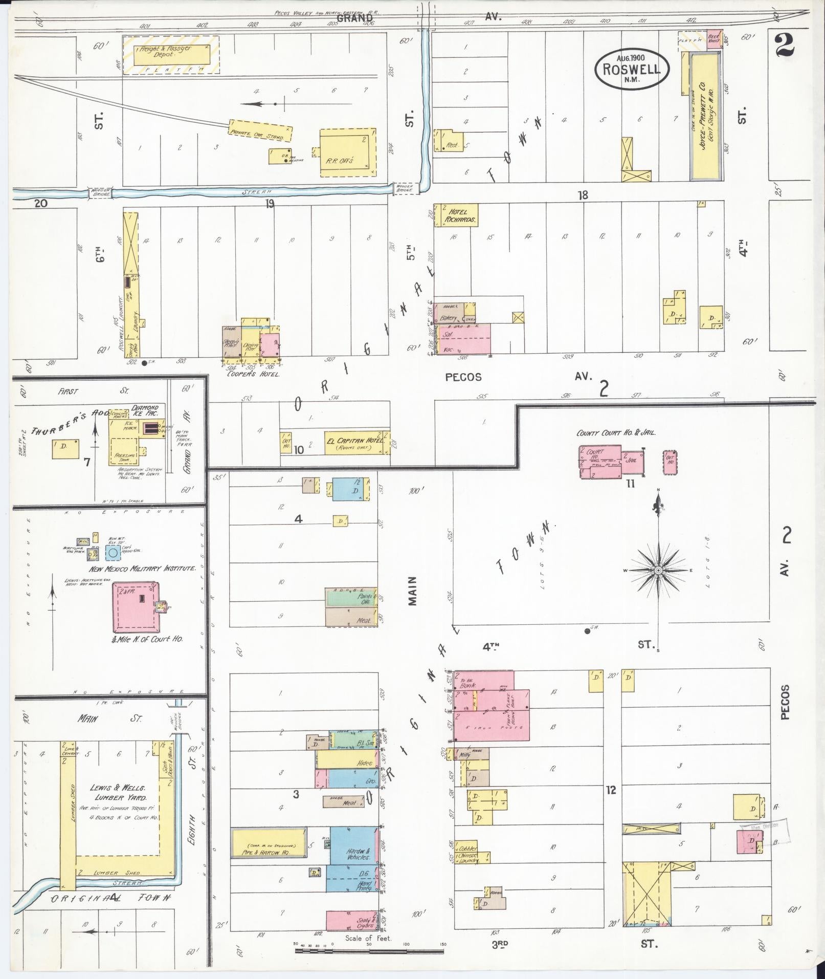 Sanborn Fire Insurance Map from Roswell, Chaves County, New Mexico (1900), Sheet #0002 - Complete Map Set gallery image, historic Sanborn map, vintage wall art, New Mexico New Mexico