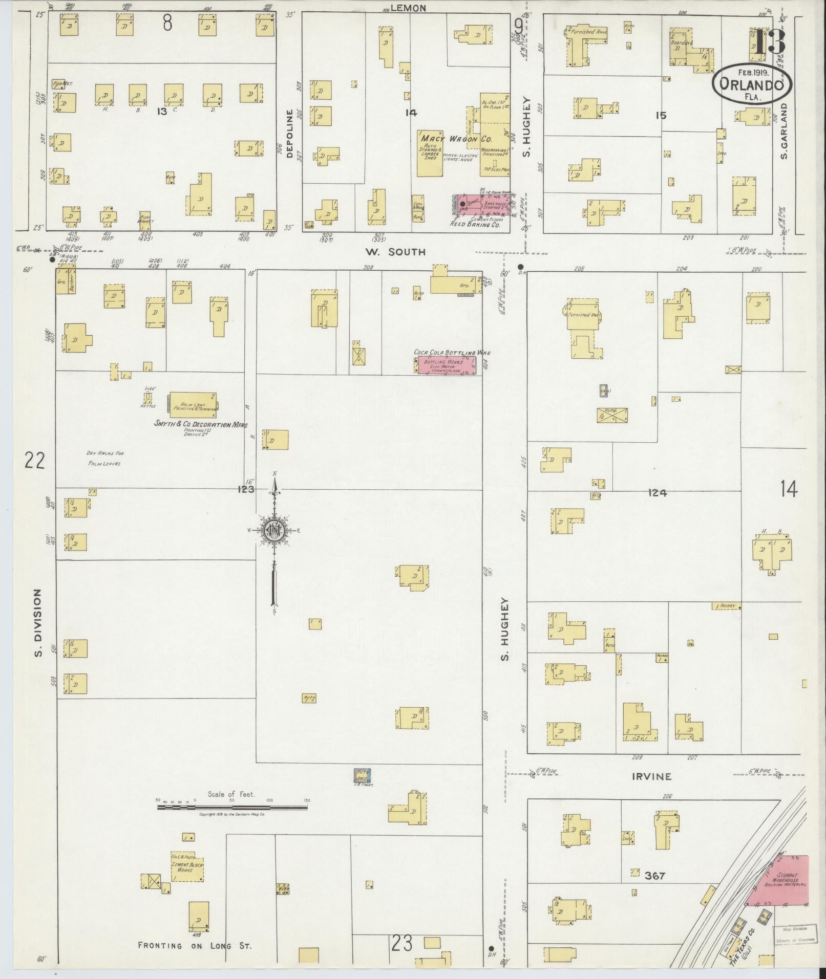 Sanborn Fire Insurance Map from Orlando, Orange County, Florida (1919), Sheet #0013 - Historic Sanborn Fire Insurance Map Print, vintage old map wall art, antique decor, genealogy gift, Florida Florida map