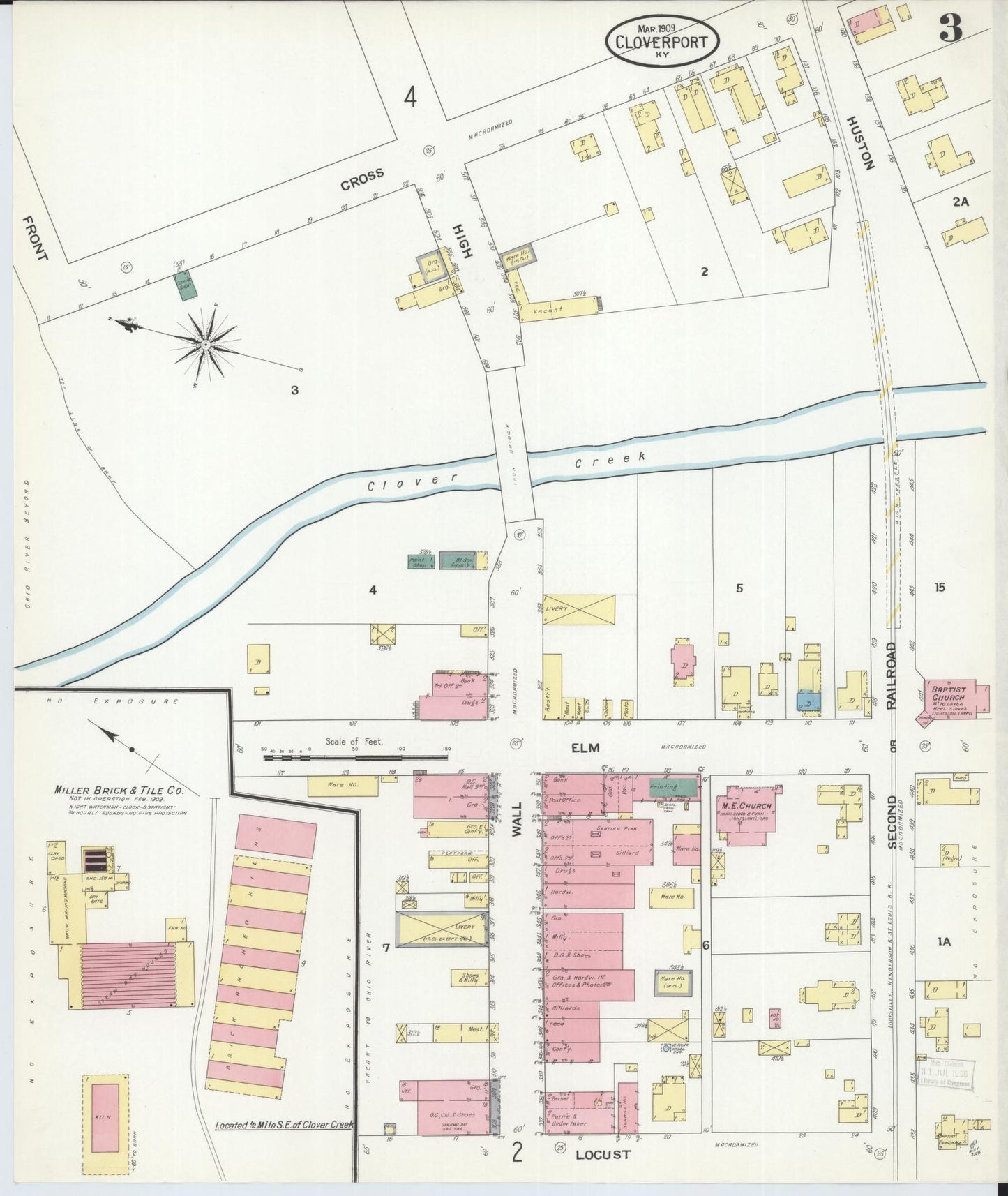 Sanborn Fire Insurance Map from Cloverport, Breckinridge County, Kentucky (1909), Sheet #0003 - Complete Map Set gallery image, historic Sanborn map, vintage wall art, Kentucky Kentucky
