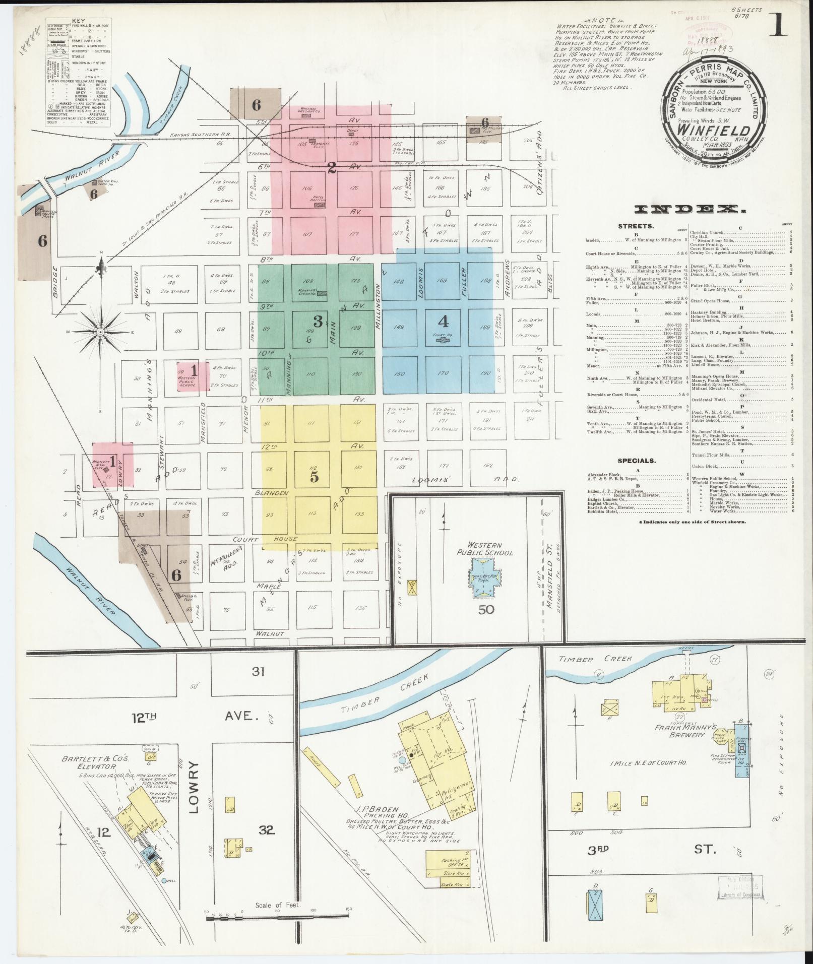 Sanborn Fire Insurance Map from Winfield, Cowley County, Kansas. (1893) – Historic Sanborn Fire Insurance Map Print