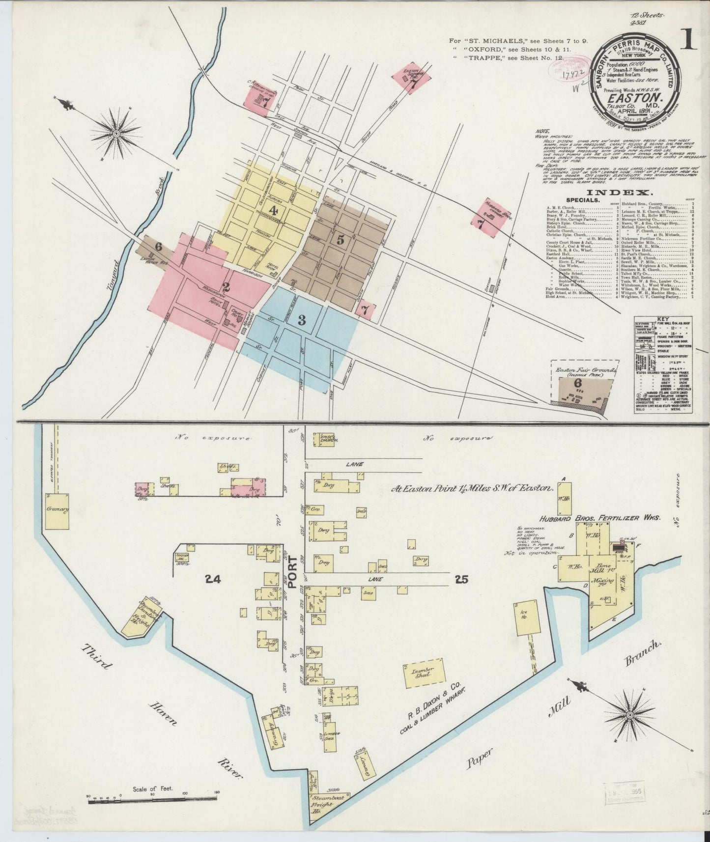 Sanborn Fire Insurance Map from Easton, Talbot County, Maryland (1891), Sheet #0001 - Complete Map Set gallery image, historic Sanborn map, vintage wall art, Maryland Maryland