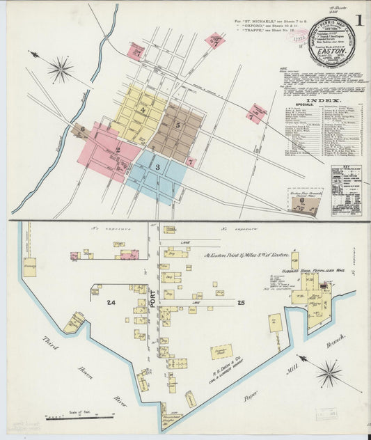 Sanborn Fire Insurance Map from Easton, Talbot County, Maryland (1891), Sheet #0001 - Complete Map Set gallery image, historic Sanborn map, vintage wall art, Maryland Maryland