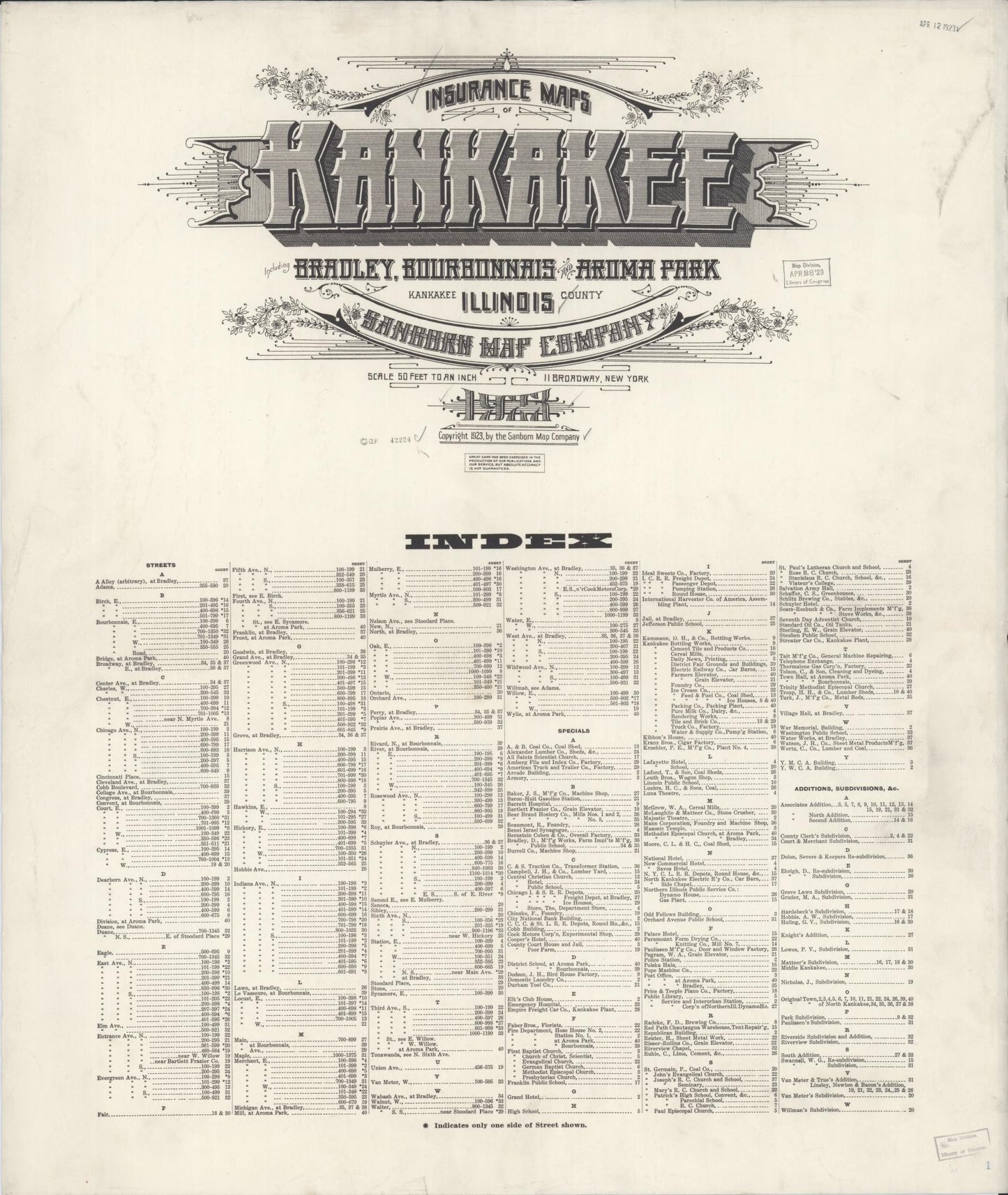 Sanborn Fire Insurance Map from Kankakee, Kankakee County, Illinois (1925), Sheet #0001 - Historic Sanborn Fire Insurance Map Print, vintage old map wall art, antique decor, genealogy gift, Illinois Illinois map