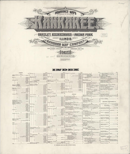 Sanborn Fire Insurance Map from Kankakee, Kankakee County, Illinois (1925), Sheet #0001 - Historic Sanborn Fire Insurance Map Print, vintage old map wall art, antique decor, genealogy gift, Illinois Illinois map