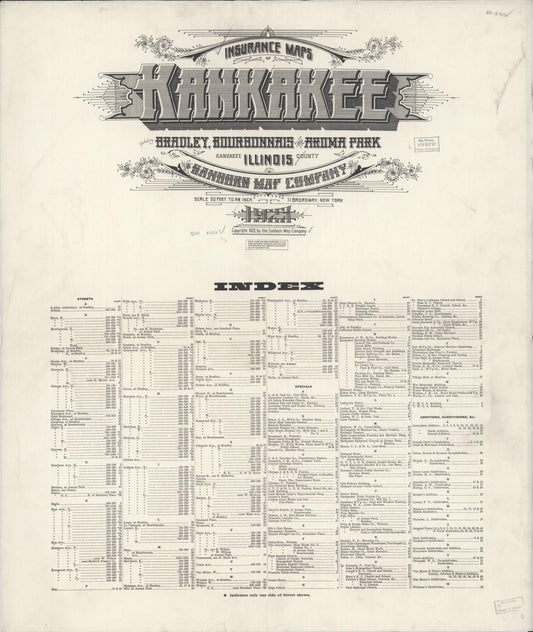 Sanborn Fire Insurance Map from Kankakee, Kankakee County, Illinois (1925), Sheet #0001 - Historic Sanborn Fire Insurance Map Print, vintage old map wall art, antique decor, genealogy gift, Illinois Illinois map