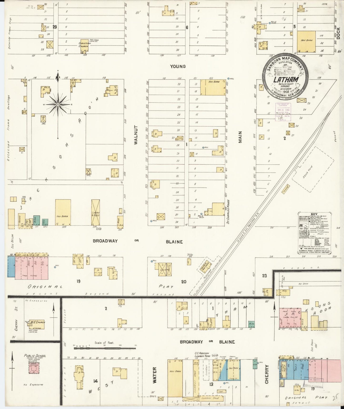 Sanborn Fire Insurance Map from Latham, Butler County, Kansas (1902), Sheet #0001 - Historic Sanborn Fire Insurance Map Print, vintage old map wall art, antique decor, genealogy gift, Kansas Kansas map