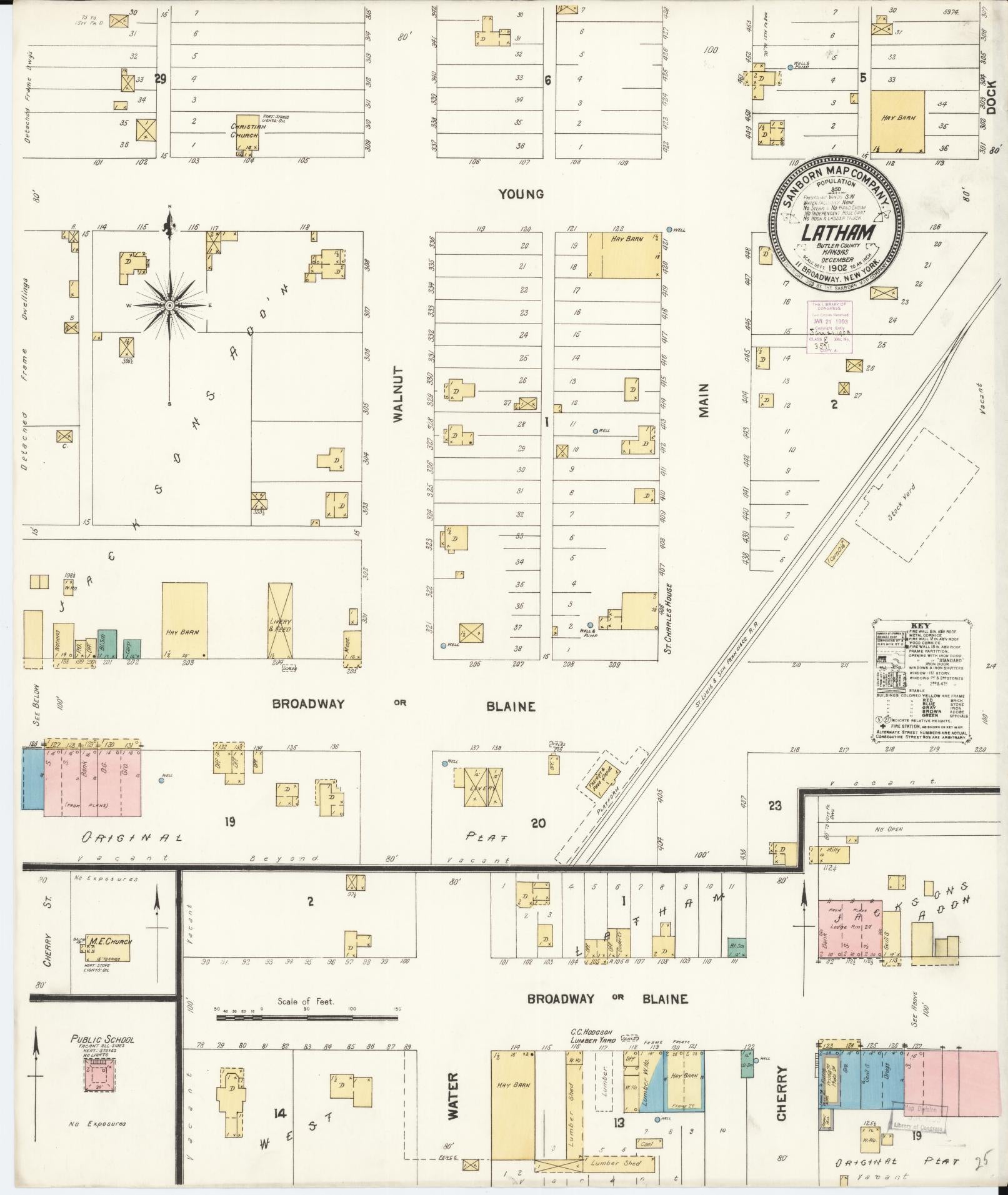 Sanborn Fire Insurance Map from Latham, Butler County, Kansas (1902), Sheet #0001 - Historic Sanborn Fire Insurance Map Print, vintage old map wall art, antique decor, genealogy gift, Kansas Kansas map