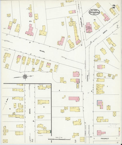 Sanborn Fire Insurance Map from Brandon, Rutland County, Vermont (1909), Sheet #0002 - Complete Map Set gallery image, historic Sanborn map, vintage wall art, Vermont Vermont