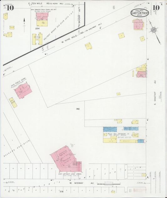 Sanborn Fire Insurance Map from East Detroit, Macomb County, Michigan (1931), Sheet #0010 - Historic Sanborn Fire Insurance Map Print, vintage old map wall art, antique decor, genealogy gift, Michigan Michigan map