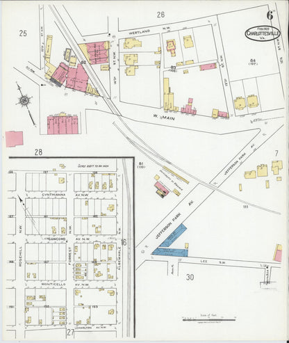 Sanborn Fire Insurance Map from Charlottesville, Independent Cities, Virginia (1920), Sheet #0006 - Complete Map Set gallery image, historic Sanborn map, vintage wall art, Virginia Virginia
