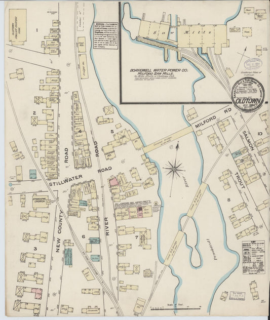 Sanborn Fire Insurance Map from Old Town, Penobscot County, Maine (1884), Sheet #0001 - Historic Sanborn Fire Insurance Map Print, vintage old map wall art, antique decor, genealogy gift, Maine Maine map