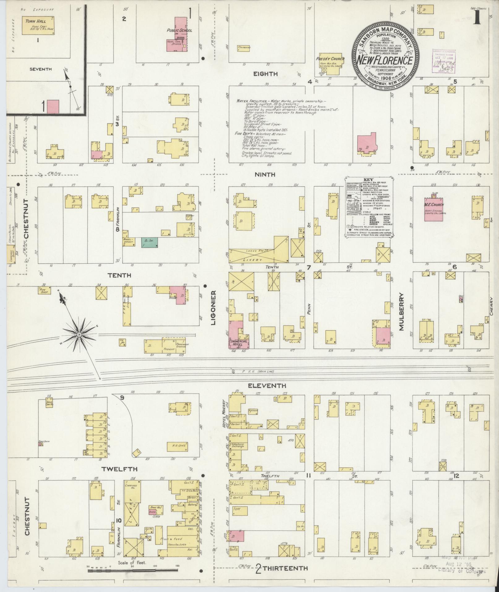 Sanborn Fire Insurance Map from New Florence, Westmoreland County, Pennsylvania (1908), Sheet #0001 - Complete Map Set gallery image, historic Sanborn map, vintage wall art, Pennsylvania Pennsylvania