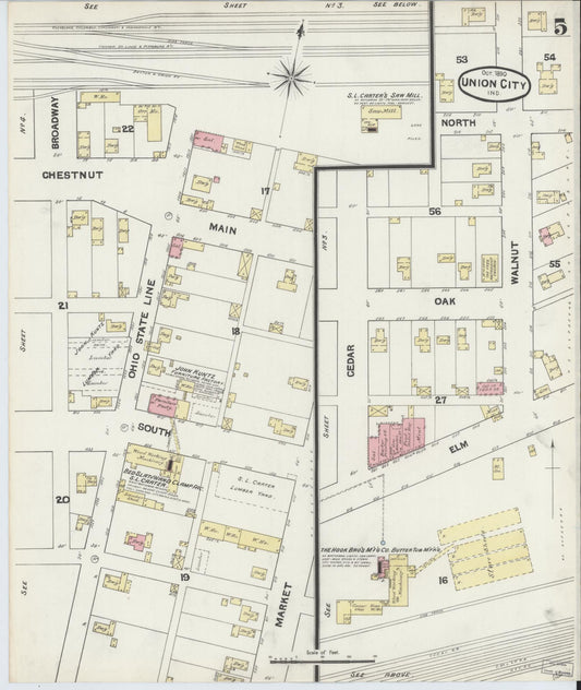 Sanborn Fire Insurance Map from Union City, Randolph County, Indiana (1890), Sheet #0005 - Historic Sanborn Fire Insurance Map Print, vintage old map wall art, antique decor, genealogy gift, Indiana Indiana map
