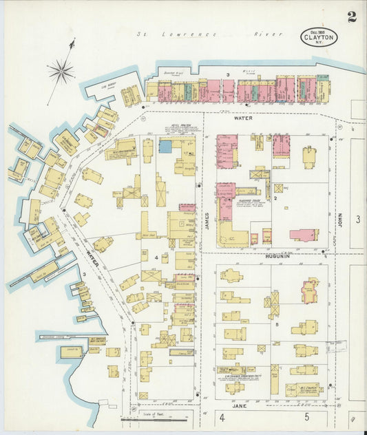 Sanborn Fire Insurance Map from Clayton, Jefferson County, New York (1905), Sheet #0002 - Historic Sanborn Fire Insurance Map Print, vintage old map wall art, antique decor, genealogy gift, New York New York map