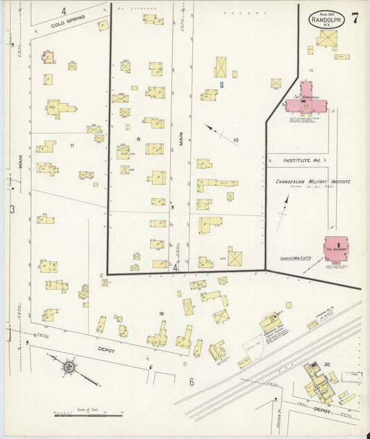 Sanborn Fire Insurance Map from Randolph, Cattaraugus County, New York (1913), Sheet #0007 - Historic Sanborn Fire Insurance Map Print, vintage old map wall art, antique decor, genealogy gift, New York New York map