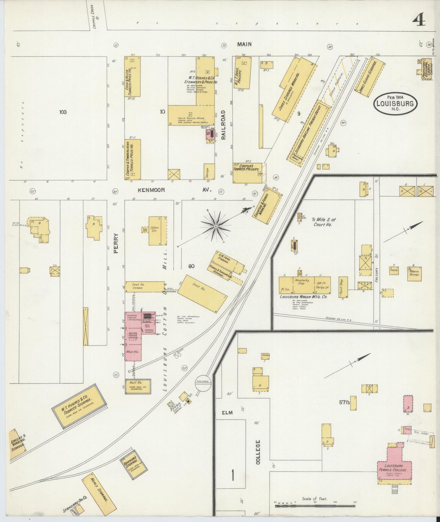 Sanborn Fire Insurance Map from Louisburg, Franklin County, North Carolina (1904), Sheet #0004 - Complete Map Set gallery image, historic Sanborn map, vintage wall art, North Carolina North Carolina