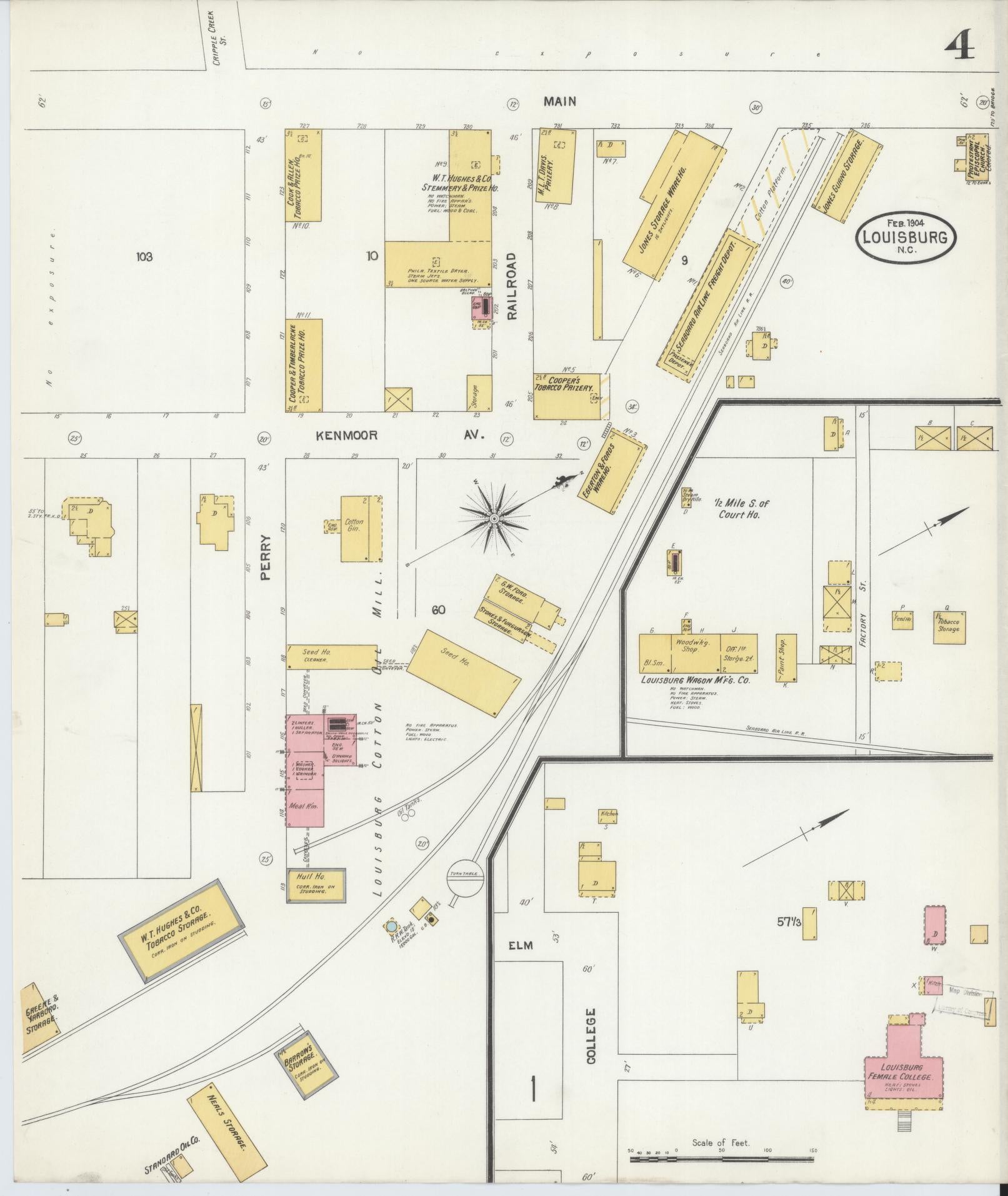 Sanborn Fire Insurance Map from Louisburg, Franklin County, North Carolina (1904), Sheet #0004 - Complete Map Set gallery image, historic Sanborn map, vintage wall art, North Carolina North Carolina