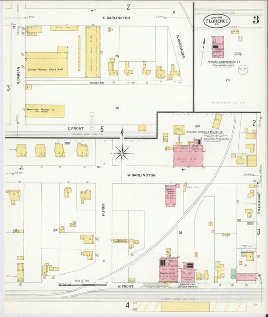 Sanborn Fire Insurance Map from Florence, Florence County, South Carolina (1908), Sheet #0003 - Historic Sanborn Fire Insurance Map Print, vintage old map wall art, antique decor, genealogy gift, South Carolina South Carolina map