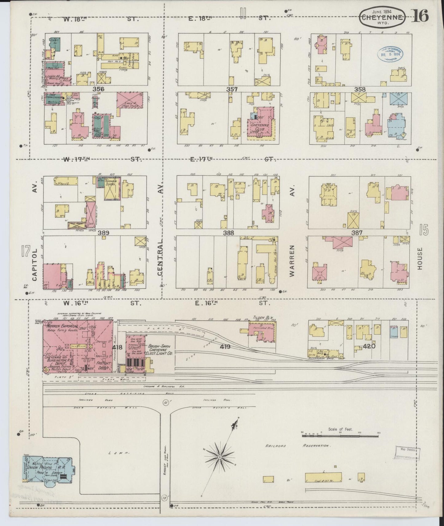 Sanborn Fire Insurance Map from Cheyenne, Laramie County, Wyoming (1894), Sheet #0016 - Complete Map Set gallery image, historic Sanborn map, vintage wall art, Wyoming Wyoming