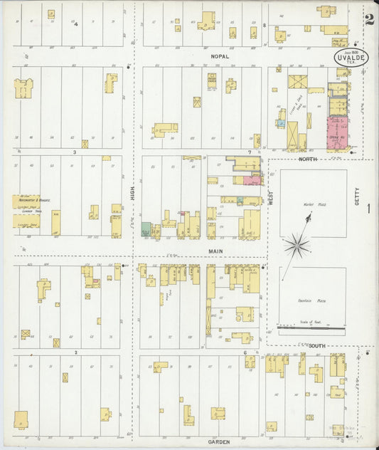 Sanborn Fire Insurance Map from Uvalde, Uvalde County, Texas (1900), Sheet #0002 - Historic Sanborn Fire Insurance Map Print, vintage old map wall art, antique decor, genealogy gift, Texas Texas map